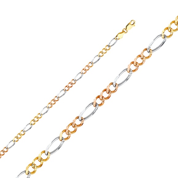 14K 4.6mm Figaro 3+1 Concave bracelet - 7.5